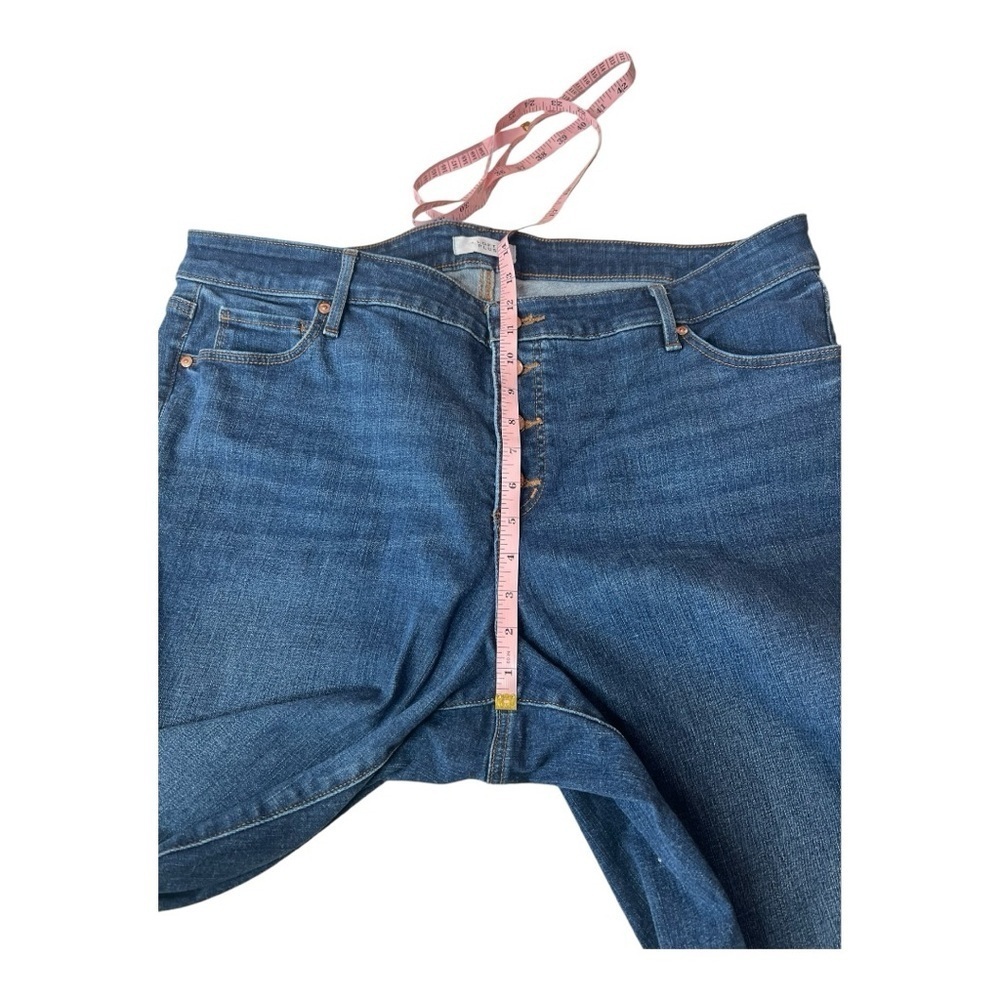 LOFT Plus High Rise Button Front Fray Hem Jeans Authentic Indigo Wash - Picture 11 of 15